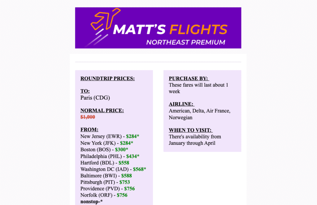 Matt's Flights Review
